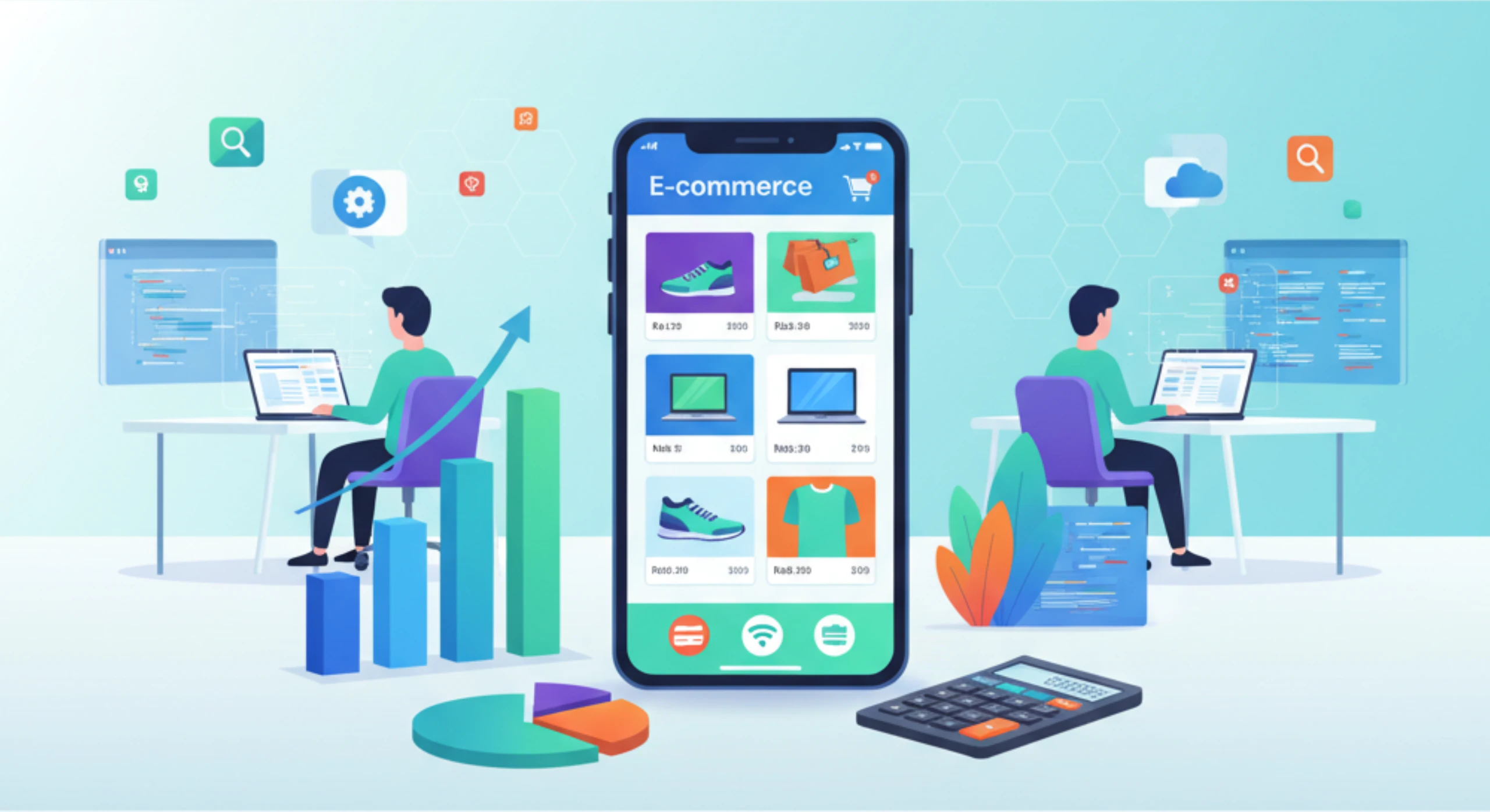 E-commerce app cost and development illustration for business planning